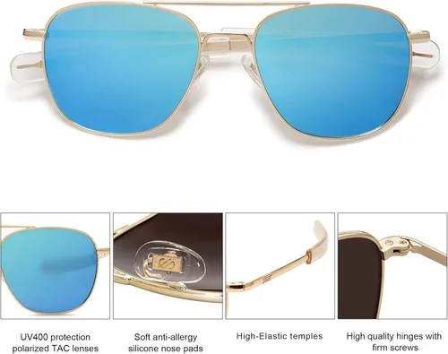 Vista 2 de SOJOS Gafas de sol polarizadas cuadradas pequeñas de aviador para mujeres y hombres, clásicas de doble puente aviadores SJ1179