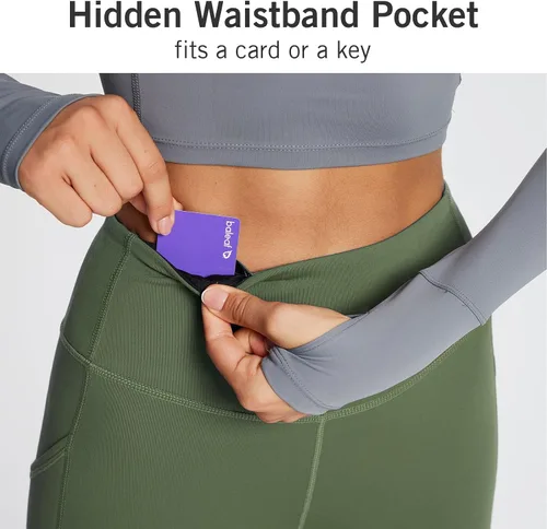Vista 4 de BALEAF - Leggings de yoga suaves de cintura alta 78 para mujer con bolsillos profundos, pantalones de entrenamiento elásticos cepillados a prueba