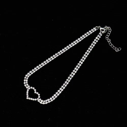 Vista 6 de Avanlin Gargantilla de diamantes de imitación, collares de corazón de diamantes de plata, cadena de cristal de 2 filas para mujeres y niñas