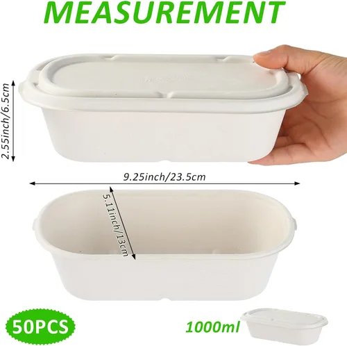 Vista 2 de Paquete de 50 recipientes desechables de 34 onzas / 1000ml con tapas, preparación de comida, almuerzo, ensaladas, sándwiches, cuencos de papel