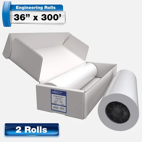 Vista 5 de Rollos de papel CAD de gran formato Alliance Bond (9 kilogramos 2 rollos, 91 cm x 91 m núcleo de 5 cm)