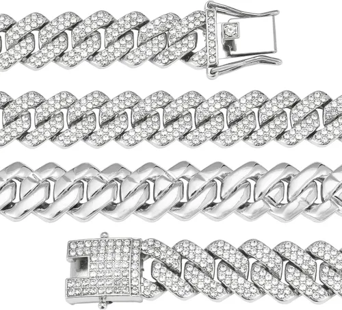 Vista 4 de Cadena de eslabones cubanos para hombre, collar cubano de Miami de oro de 18 quilates, cadena de corte de diamante, cadenas de corte de diamante
