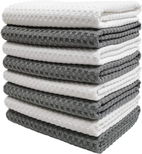 Vista 10 de POLYTE Toalla de cocina para platos y manos de microfibra ultra premium, tejido de gofre, paquete de 8 (16 x 28 pulgadas, azul)
