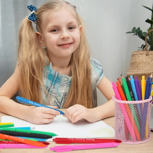 Vista 7 de Jetec 100 bolígrafos de Jesús te ama, bolígrafos cristianos coloridos, versículos de la Biblia, bolígrafos de gel retráctiles, regalos cristianos a