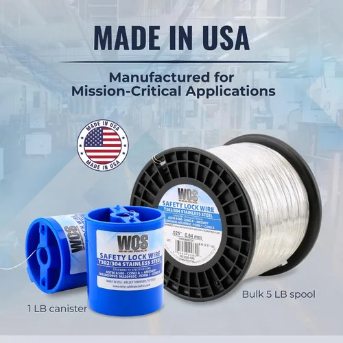 Vista 6 de Alambre de bloqueo, T302/304 de acero inoxidable, NASM20995, MS20995C, ASTM A580 Cond A, AMS5697, 0.020 pulg (0.51 mm), 1 lb (0.45 kg) Lata