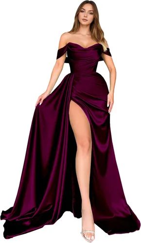 Vista 33 de Dream Wedding Vestidos de fiesta de satén con hombros descubiertos con Agua
