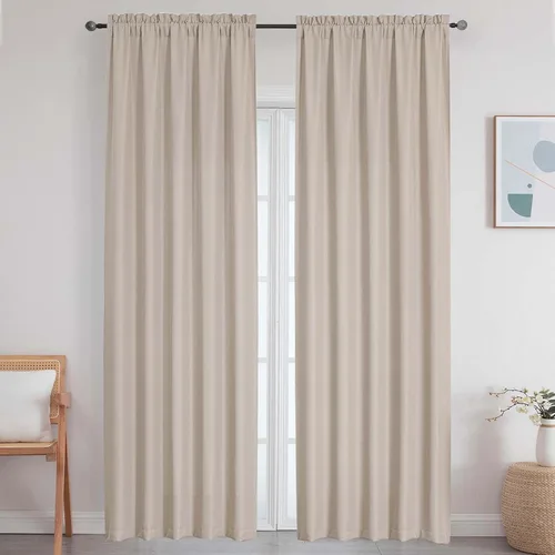 Vista 41 de Cortinas de lino para dormitorio y sala de estar de 96 pulgadas de largo, juego de 2 paneles, con bolsillo para cortinero, filtrado de luz, textura