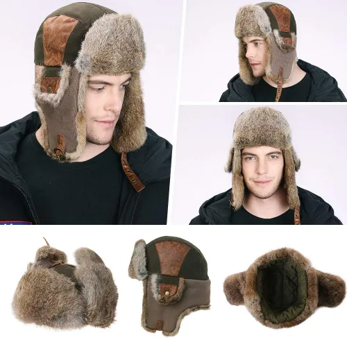 Vista 54 de Comhats Gran XL Trapper Trooper Caza Cálido Oído Solapa Rusia Ushanka Invierno Esquí Clima Frío Bombardero Sombreros para Hombres