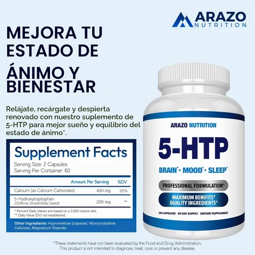 Vista 2 de Suplemento 5-HTP 0.007 oz, 120 cápsulas, BioScience Nutrition