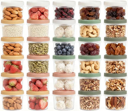 Vista 8 de Recipientes de plástico de 16 onzas con tapas, paquete de 15 recipientes de avena con tapas, apilables, reutilizables, con tapa de rosca giratoria