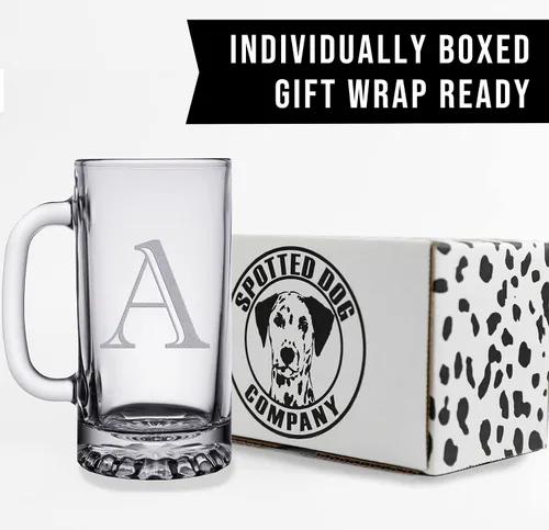 Vista 6 de Taza de cerveza de vidrio con monograma grabado de 16 onzas (letra A), regalos de cerveza personalizados de la A a la Z para hombres, Día del Padre