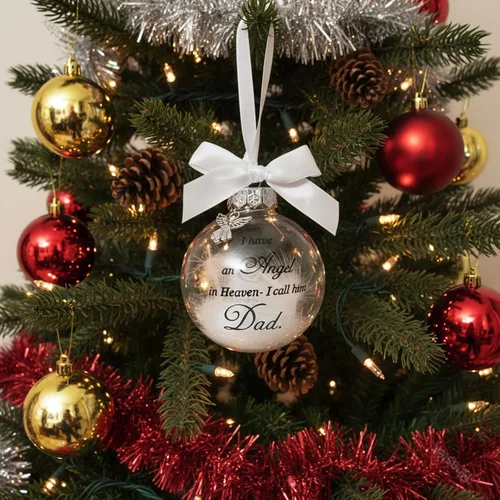 Vista 3 de Adornos de bola para árbol de Navidad, bola de plumas transparente, adorno conmemorativo de ángel, tengo un ángel en el cielo, lo llamo papá