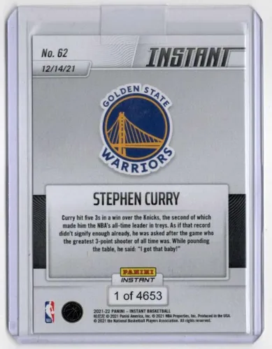 Vista 2 de STEPHEN CURRY 2021-22 Panini Instant /4653#62 Warriors All-Time 3's