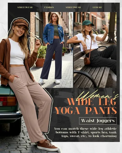 Vista 49 de Neer - Conjunto de 3 pantalones de yoga de pierna ancha para mujer - Pantalones deportivos cómodos, holgados, de cintura alta y casuales