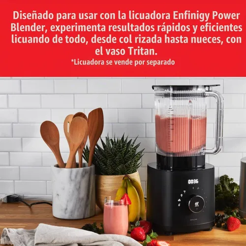 Vista 2 de ZWILLING Enfinigy - Batidora eléctrica de 48 onzas con hoja cruzada y tapa al vacío, color negro