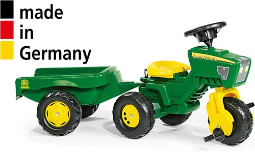 Vista 2 de Rolly Toys John Deere Trac de 3 ruedas con remolque para montar en el remolque, verde/amarillo (52769)