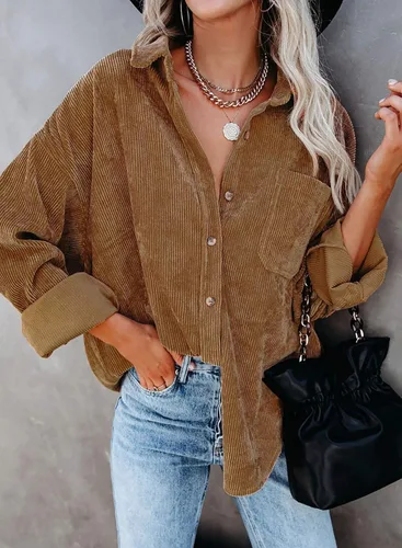 Vista 3 de Astylish - Camisas de pana para mujer, blusa informal de manga larga con botones