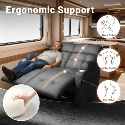 Vista 113 de Sofá de Dos Plazas Reclinable, Sofá Reclinable de Masaje con Gran Capacidad de Peso, Silla de Dos Plazas para RV en Liquidación con Consola, USB