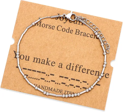 Vista 43 de JoycuFF Pulseras inspiradoras de código morse para mujeres, cuentas de plata, joyería con mantra de motivación, regalos para ella