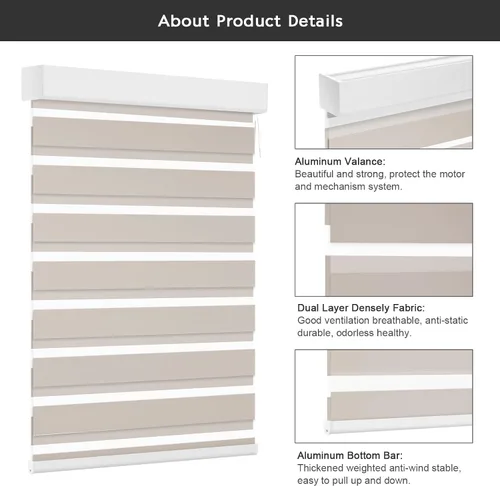 Vista 7 de Changshade Smart Motorized Zebra Blinds Blackout Remote Control Work with Alexa, Google Home, Apple Homkit, Custom Size Electric Power Indoor Window