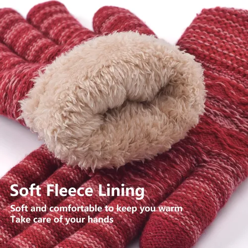 Vista 36 de Guantes de invierno cálidos para pantalla táctil para mujer, guantes térmicos de punto de lana con forro polar para clima frío