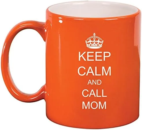 Vista 4 de Taza de cerámica con texto en inglés "Keep Calm and Call Mom", color negro