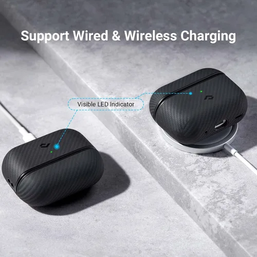 Vista 7 de PITAKA - Funda MagSafe, fibra de aramida tejida para AirPods Pro 2, color negro Funda protectora delgada a prueba de golpes para AirPods Pro 2
