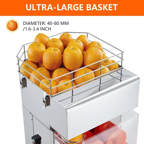 Vista 4 de Garvee Exprimidor comercial, extractor de jugo de alimentación automático de 110 V, exprimidor naranja de 120 W para 20-30 por minuto, con caja