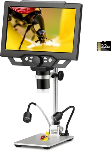 Vista 10 de Koolertron Microscopio digital LCD de 5.5 pulgadas, aumento de 8MP 1-1000X, 8 luces LED, batería recargable, grabación de video para reparación