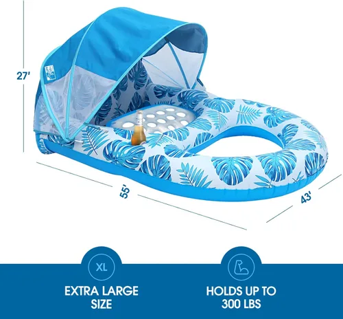 Vista 6 de COOLCOOLDEE Flotador de Piscina con Toldo UPF50+, Flotadores de Piscina Extra Grandes para Adultos de Alta Resistencia, Flotador Inflable
