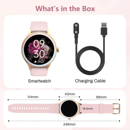 Vista 9 de Reloj inteligente para mujer, compatible con iPhone y Android, ritmo cardíaco SPO₂ y seguimiento de la salud de la mujer, más de 100 modos