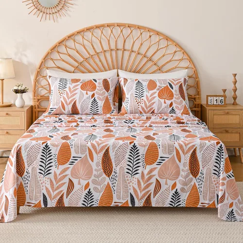 Vista 71 de Yibeizi - Juego de sábanas con estampado floral para cama de tamaño queen, sábanas de microfibra con patrón botánico boho, fundas para almohada