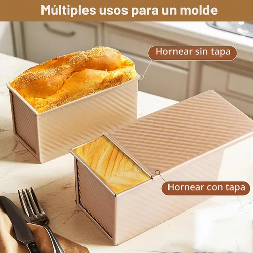 Vista 2 de Amagabeli Pullman - Molde para pan con tapa antiadherente para hornear de 9 x 4 pulgadas, acero al carbono, corrugado, 1 libra, molde para cocinar