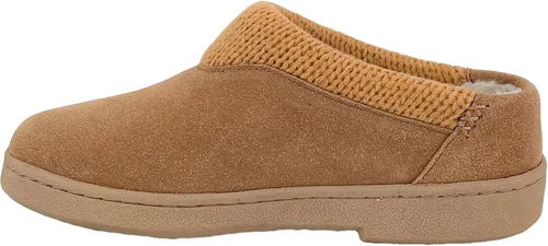 Vista 3 de Clarks Pantuflas de gamuza para mujer JMH2175 con cuello de punto, forro de piel sintética de felpa suave, pantuflas de casa para interiores