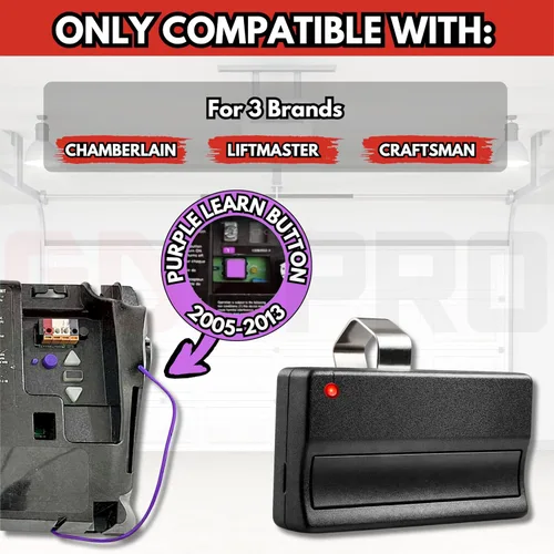 Vista 3 de 1x Control remoto de repuesto para abridor de puerta de garaje Liftmaster 371LM (2005-Actual) Botón Morado - Security+ 315 MHz