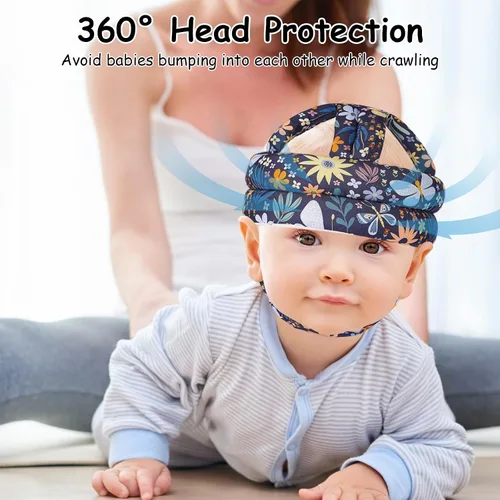 Vista 5 de Casco de seguridad para niños con protector de cabeza de bebé, anticolisión y ajustable, con cierre de para gatear, caminar y correr, flor 2