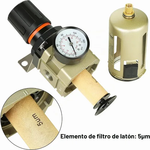 Vista 2 de Hromee Combo de regulador de filtro comprimido de 1/2 pulgada, compresor de aire, separador de trampa de aceite de agua con manómetro, drenaje