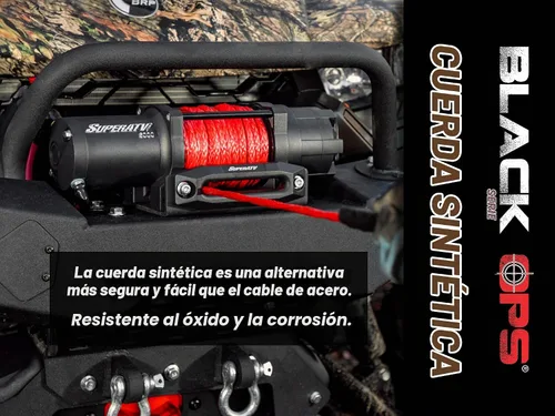 Vista 3 de SuperATV Black Ops - Kit de cabrestante de 2500 libras para UTV/ATV Incluye cuerda sintética de 50 pies Cabrestante de 12 voltios Motor de 1