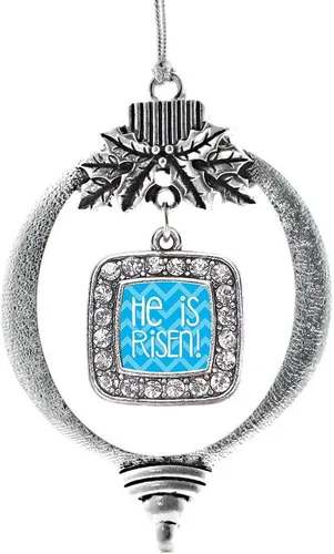 Vista 55 de Inspired Silver - Adorno con dije de reina de rodillo - Adornos navideños cuadrados de plata con joyas de circonita cúbica