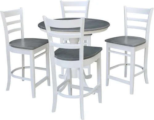 Vista 13 de IC INTERNATIONAL CONCEPTS Mesa de comedor redonda de 36 pulgadas con 2 taburetes, nogal envejecido/piedra