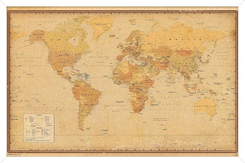 Vista 11 de Trends International Póster de pared antiguo con mapa mundial 2024, 22.4 pulgadas de largo x 14.7 pulgadas, versión enmarcada en madera de granero