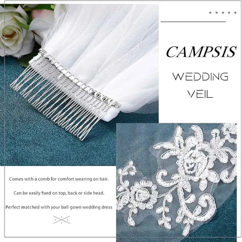 Vista 7 de Velo de novia de 2 niveles de encaje de flores con peine de novia accesorios para novias