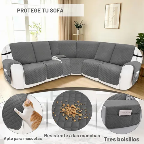 Vista 6 de Fundas para sofá reclinable, 100% impermeables, de terciopelo en forma de L, para sofás y mascotas, lavables, antideslizantes, con bolsillos
