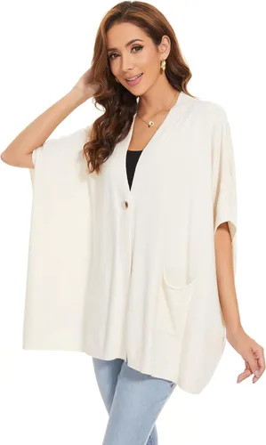 Vista 3 de Women's Loose Half Sleeve Button Shawl Wrap Open Front Cardigan for Fall Winter Plus