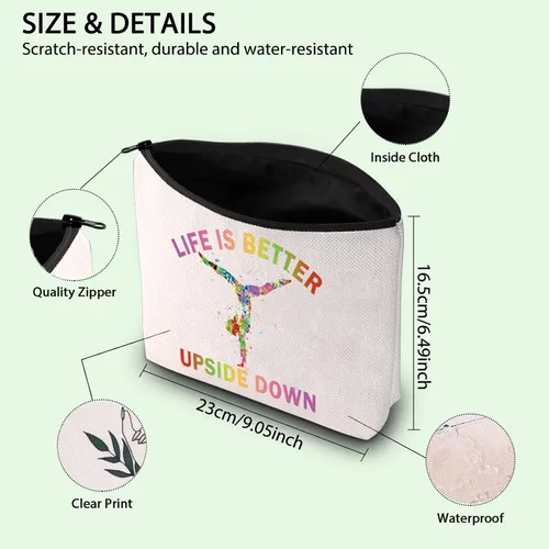 Vista 4 de FOTAP Bolsa de cosméticos para gimnasta, regalo inspirador, regalo para amantes de la gimnasia, bolsa de viaje para niña, Blanco, Life Down