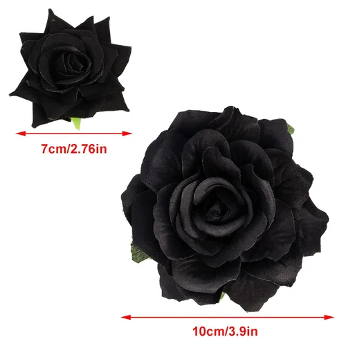 Vista 2 de Topbuti Pinza para el pelo de rosa, 4 piezas de tela, pinzas para el cabello mexicano, tocados para mujer, niña, boda, fiesta, día de la madre Negro