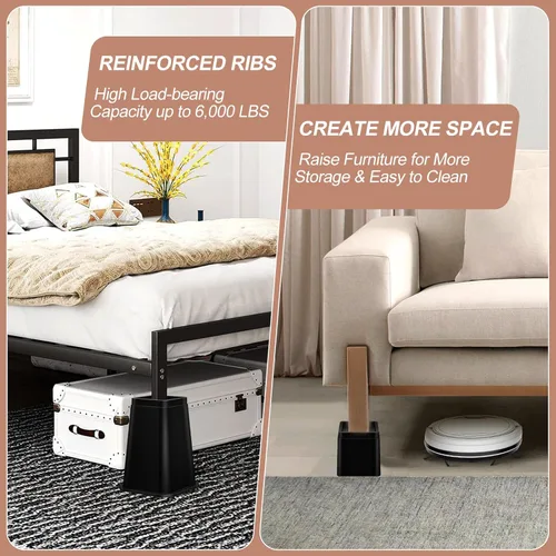 Vista 6 de shouwuhho Elevador de Cama de 8 Pulgadas de Alta Resistencia, Elevador de Muebles de 12" 8" 4" para Mesa, Pata de Escritorio, Sofá, Sofá Cama