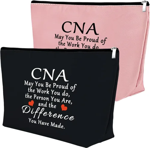 Vista 9 de Mxrymvu Regalos de la semana de CNA Bolsas de maquillaje Regalos de agradecimiento CNA, 2 piezas beige.