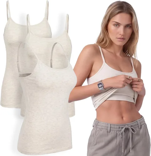 Vista 28 de Emmalise Camiseta de mujer con brasier integrado, soporte de tela sin varillas, camisola corta