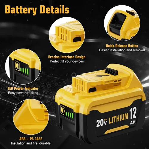 Vista 4 de Reemplazo de batería de 20 voltios y 12.0 Ah para batería Dewalt